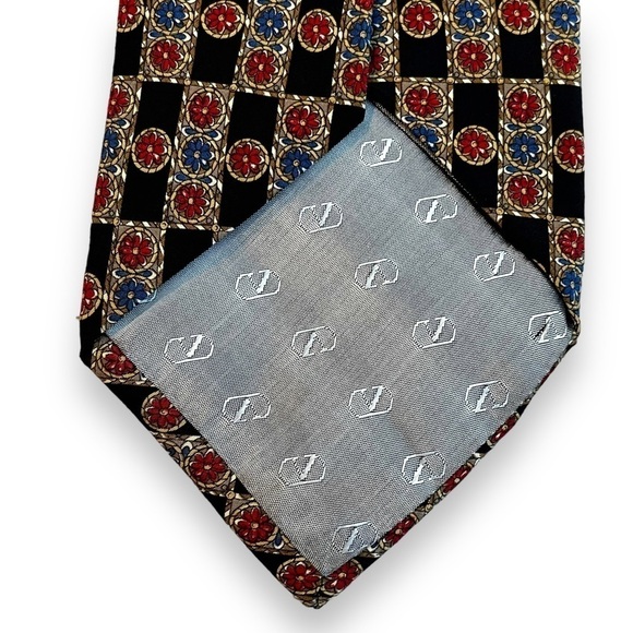Valentino 100% Silk Tie Checker Board Floral Handmade in Italy Luxury Designer - Picture 5 of 9